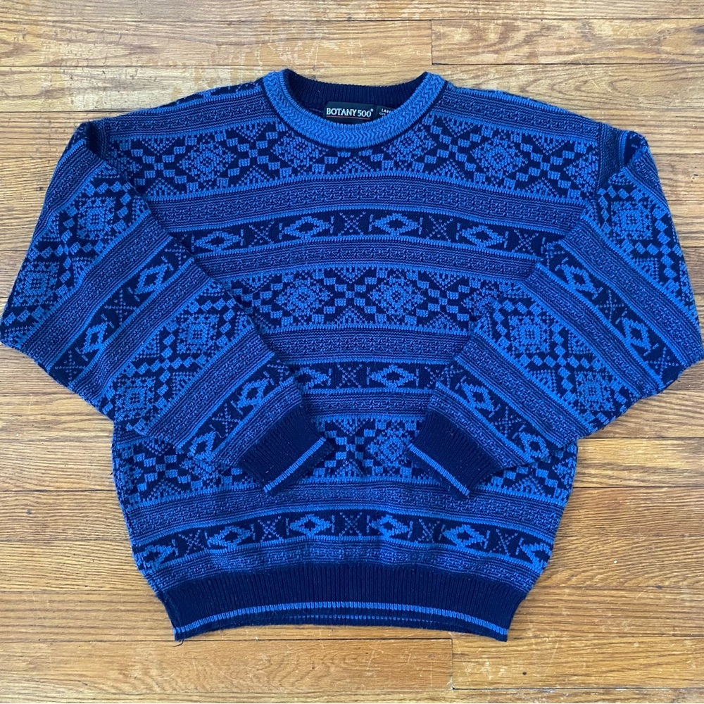RETRO VINTAGE NAVY BLUE CREWNECK ARGYLE PULLOVER SWEATER
